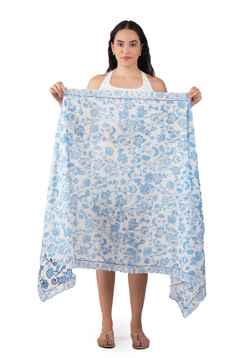 Floral Cotton Scarf, Alternate, color, BLUE
