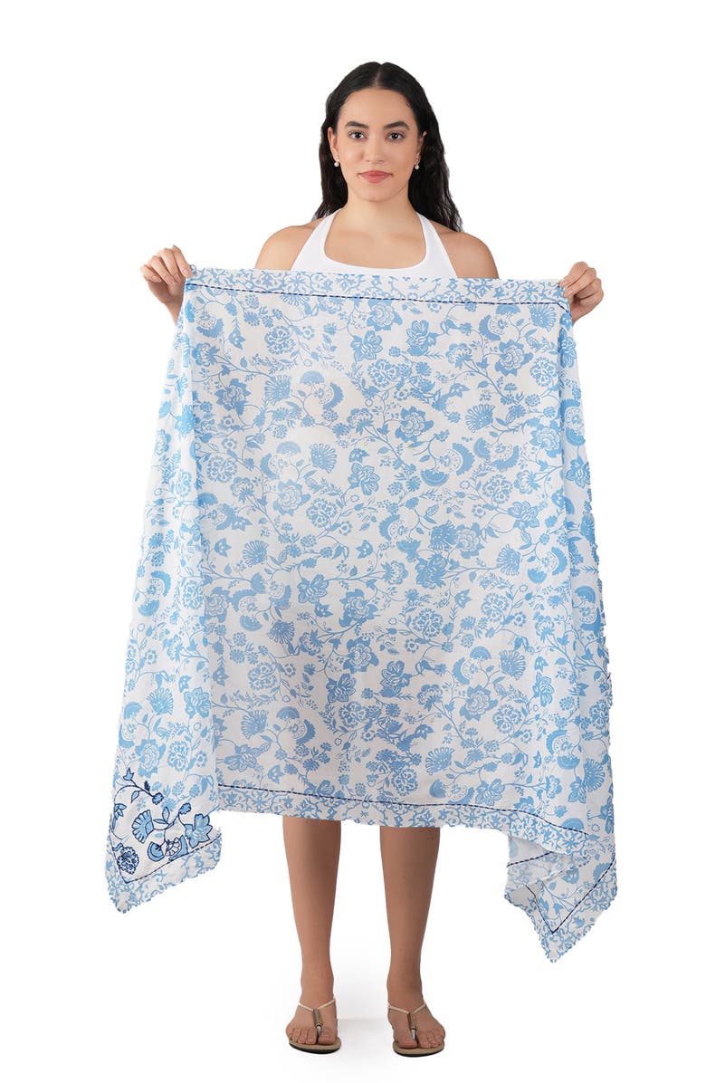 Vismaya Floral Cotton Scarf, Alternate, color, Blue