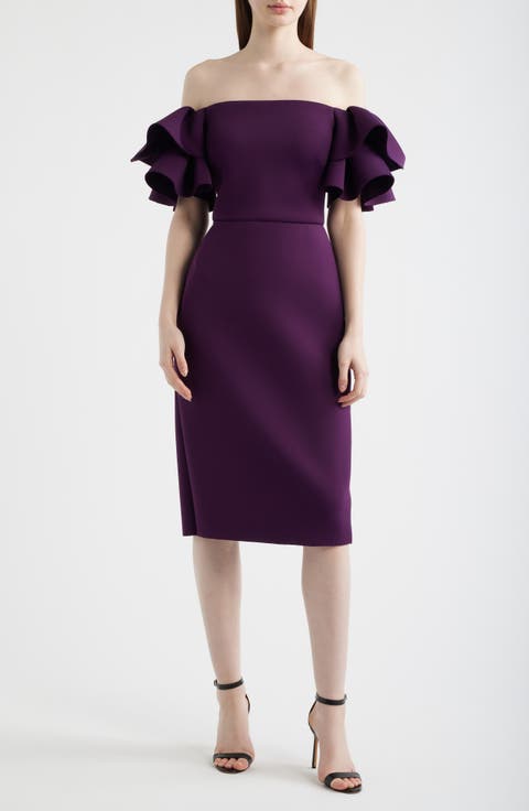 Ruffle Sleeve Off the Shoulder Cocktail Dress