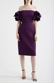 sheer ruffle shoulder cocktail dress eliza j Eliza J Ruffle Shoulder Velvet Cocktail Dress In Navy