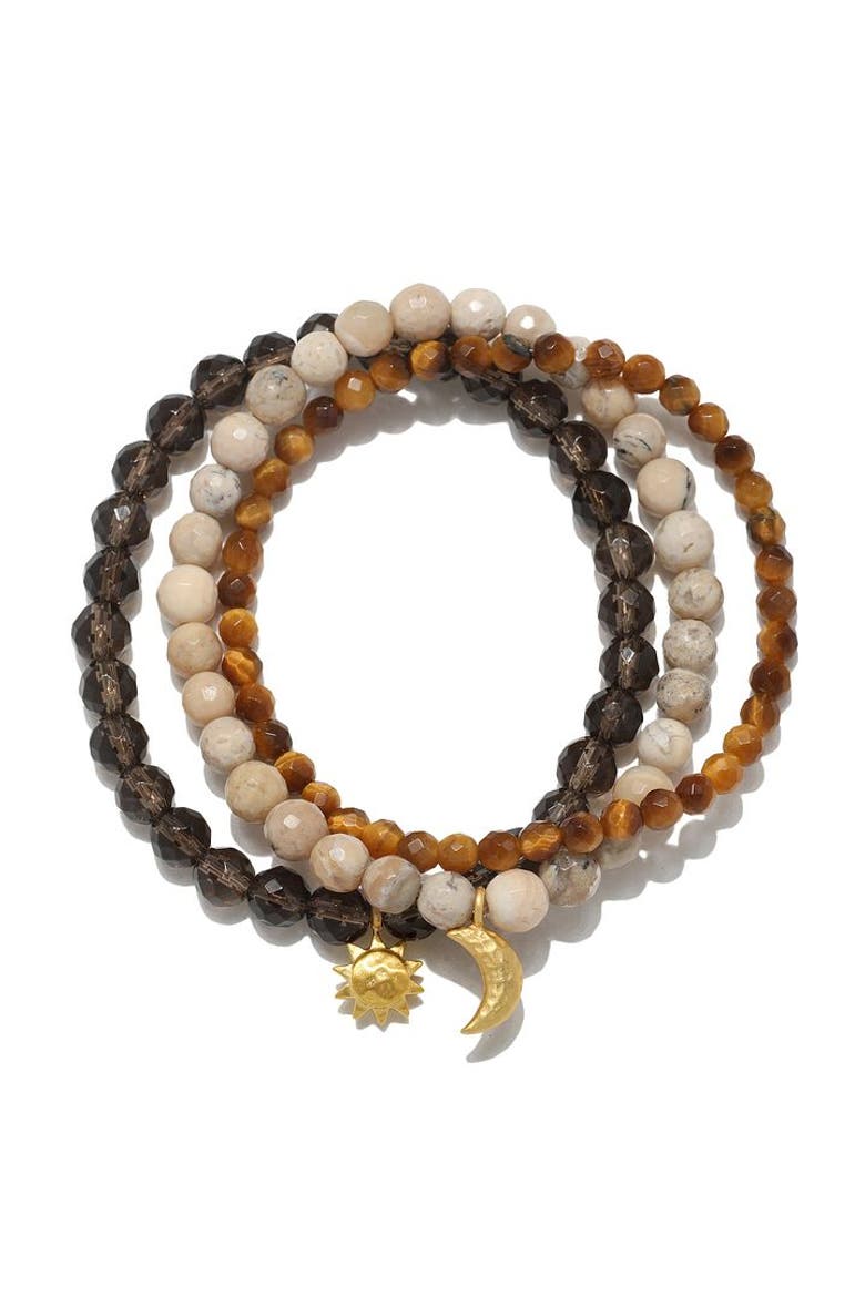 Manifest Balance Gemstone Bracelet Set, Main, color, Brown
