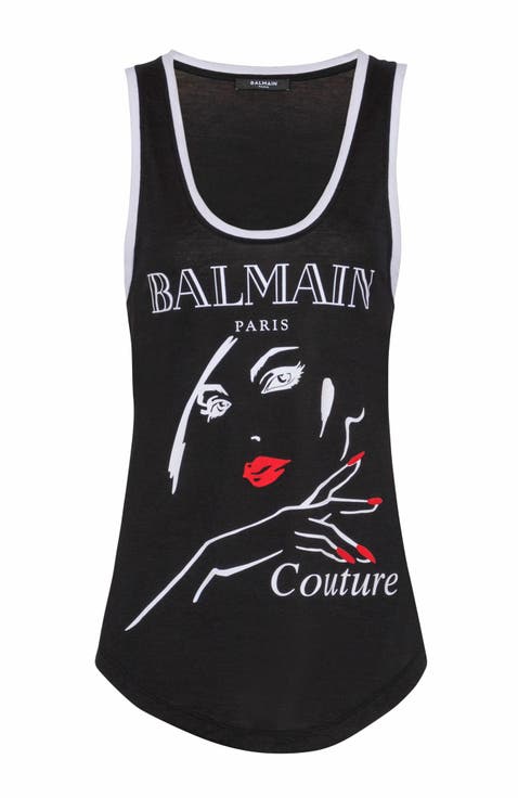 Flocked Relaxed Tank Top With Balmain Beauty Print