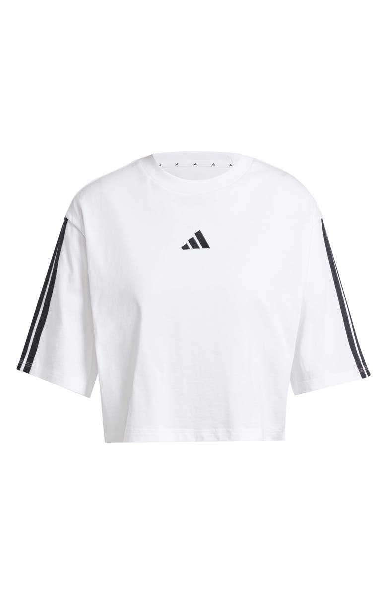 adidas 3-Stripes Cropped Cotton T-Shirt, Alternate, color, White/ Black