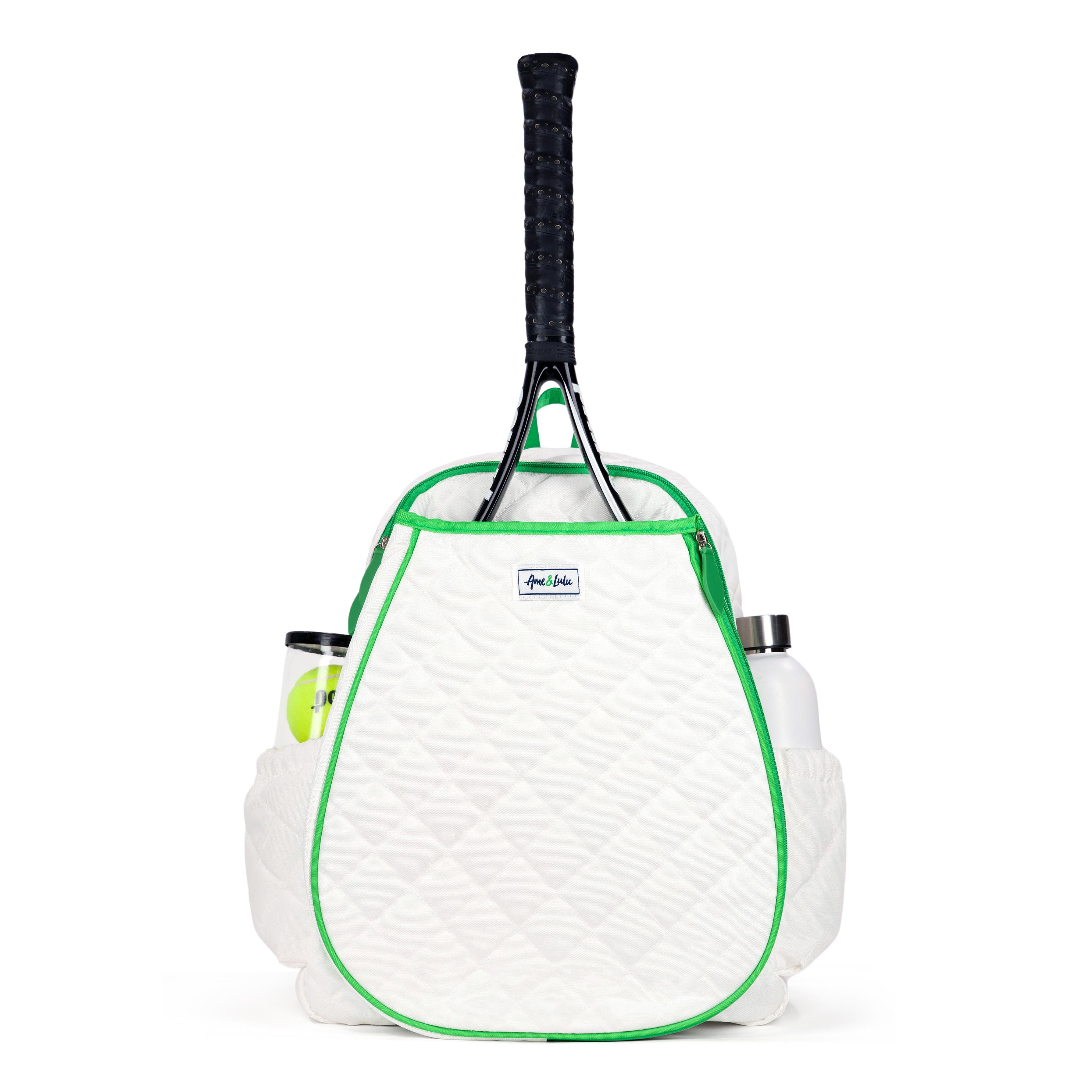 Ame & Lulu Game On Tennis Backpack, Main, color, Quilted White/Green