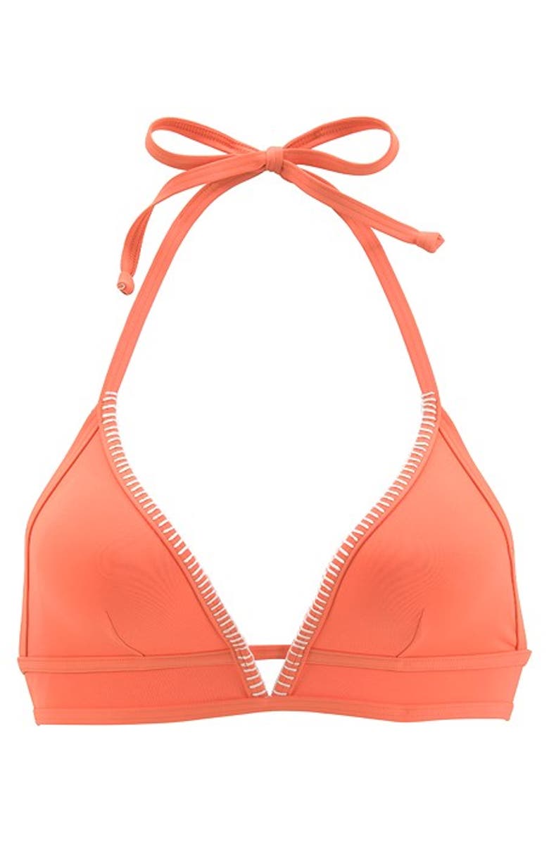 LASCANA Plunge Triangle Bikini Top Size 36C/D, Alternate, color, Coral