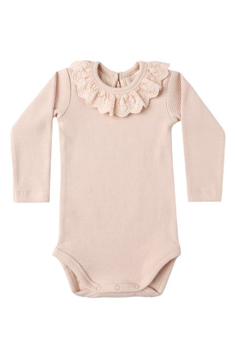 Ruffle Collar Long Sleeve Waffle Bodysuit (Baby)