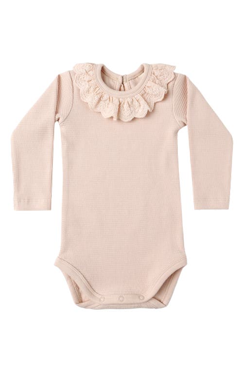 Quincy Mae Ruffle Collar Long Sleeve Waffle Bodysuit In Brown