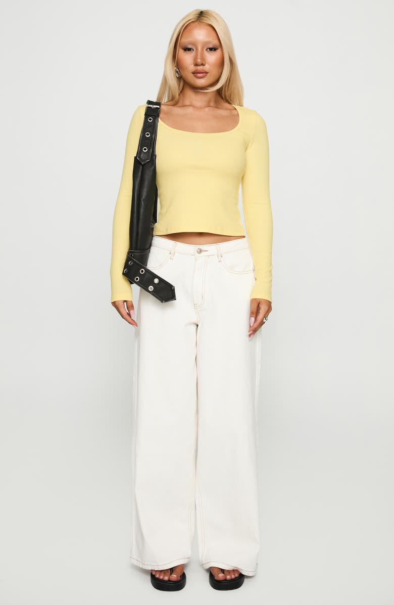 Princess Polly Baseline Square Neck Long Sleeve Crop Rib Top, Alternate, color, Yellow