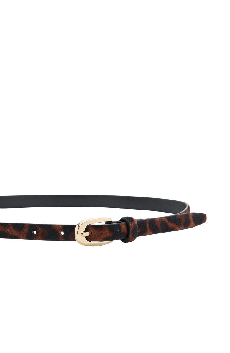 MANGO Leopard Print Calf Hair Belt, Alternate, color, Brown