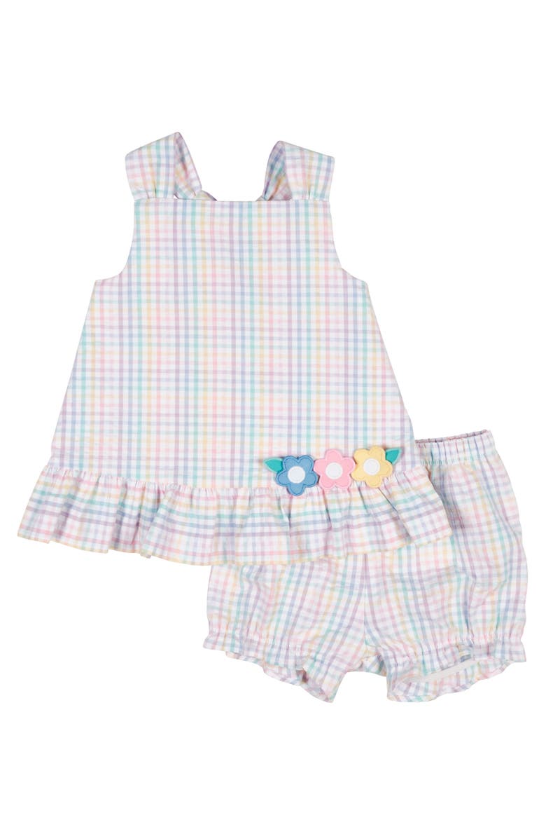 Plaid Seersucker Dress And Bloomer With Flowers, Main, color, Multi