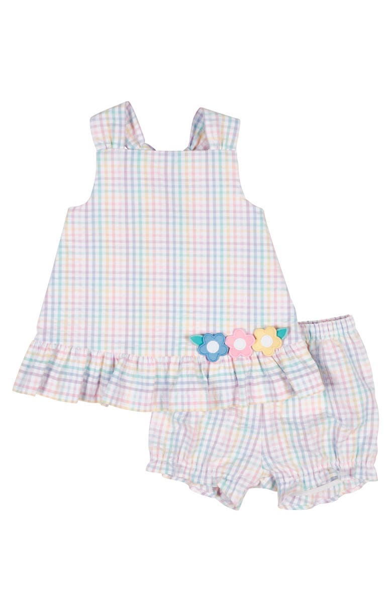 Florence Eiseman Plaid Seersucker Dress And Bloomer With Flowers, Main, color, Multi