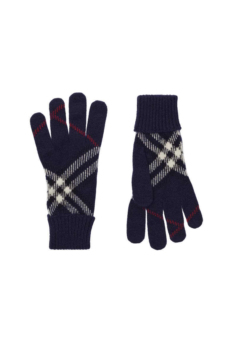 Check Cashmere Blend Gloves, Alternate, color, Ink blue