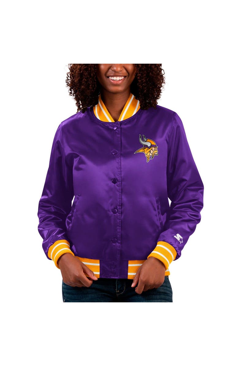 STARTER Women's Starter Purple Minnesota Vikings Full Count Satin Full-Snap Varsity Jacket, Main, color,