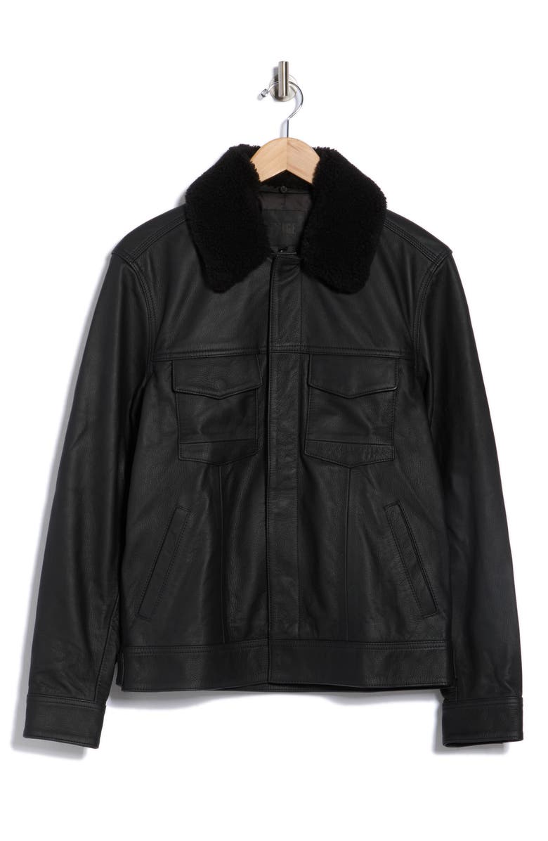 PAIGE Pedro Leather Trucker Jacket with Removable Genuine Shearling Collar, Alternate, color, Black