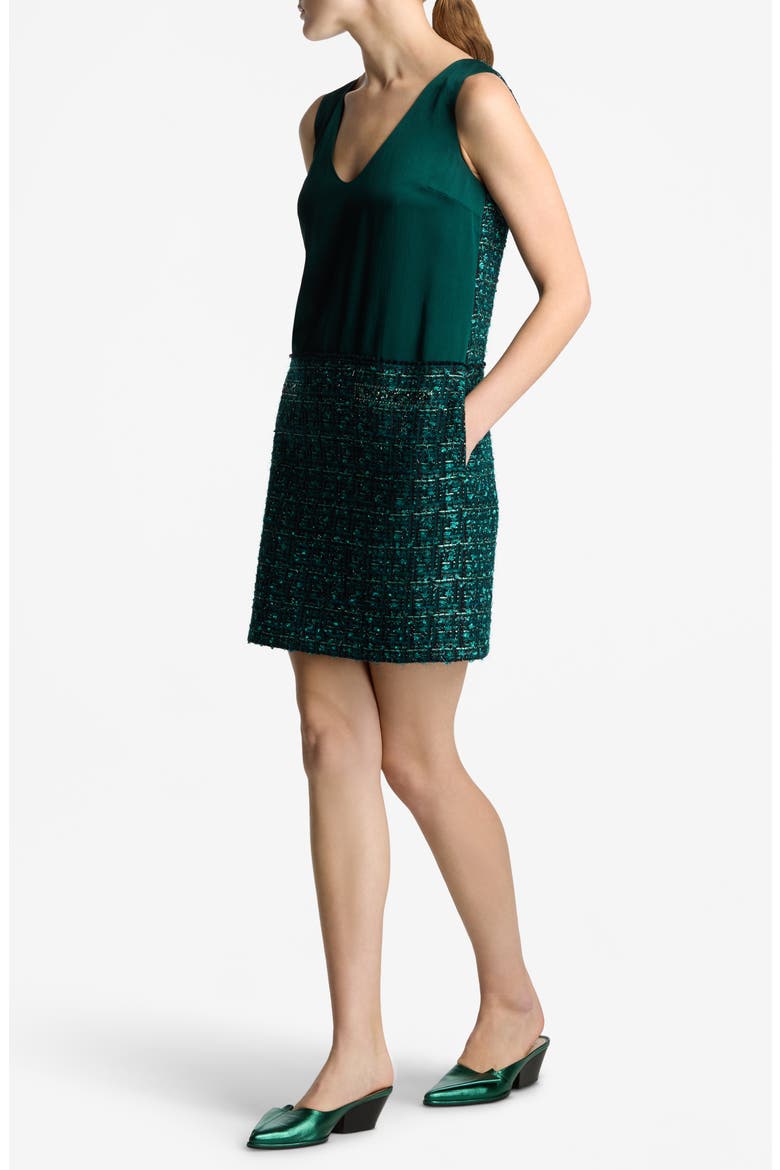 Metallic Tweed & Twill Sleeveless Dress, Alternate, color, SPRUCE MULTI