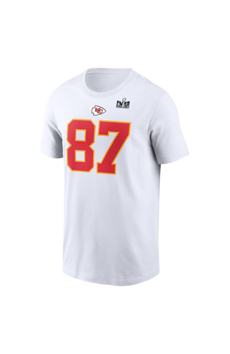 Nike Men's Nike Travis Kelce White Kansas City Chiefs Super Bowl LVIII Patch Player Name & Number T-Shirt, Alternate, color,