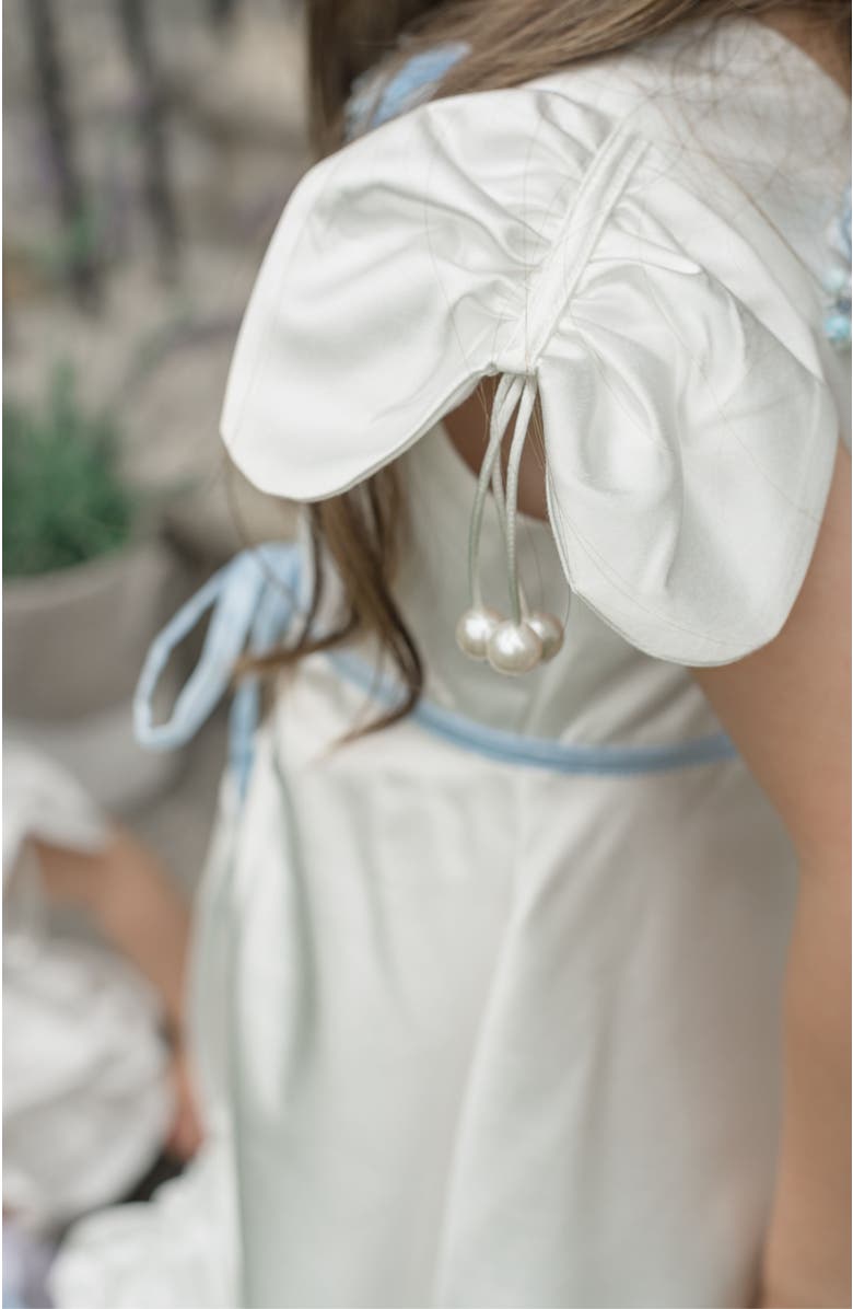 Petite Maison Kids Daphne Satin Dress with Blue Embroidery, Alternate, color, White And Baby Blue