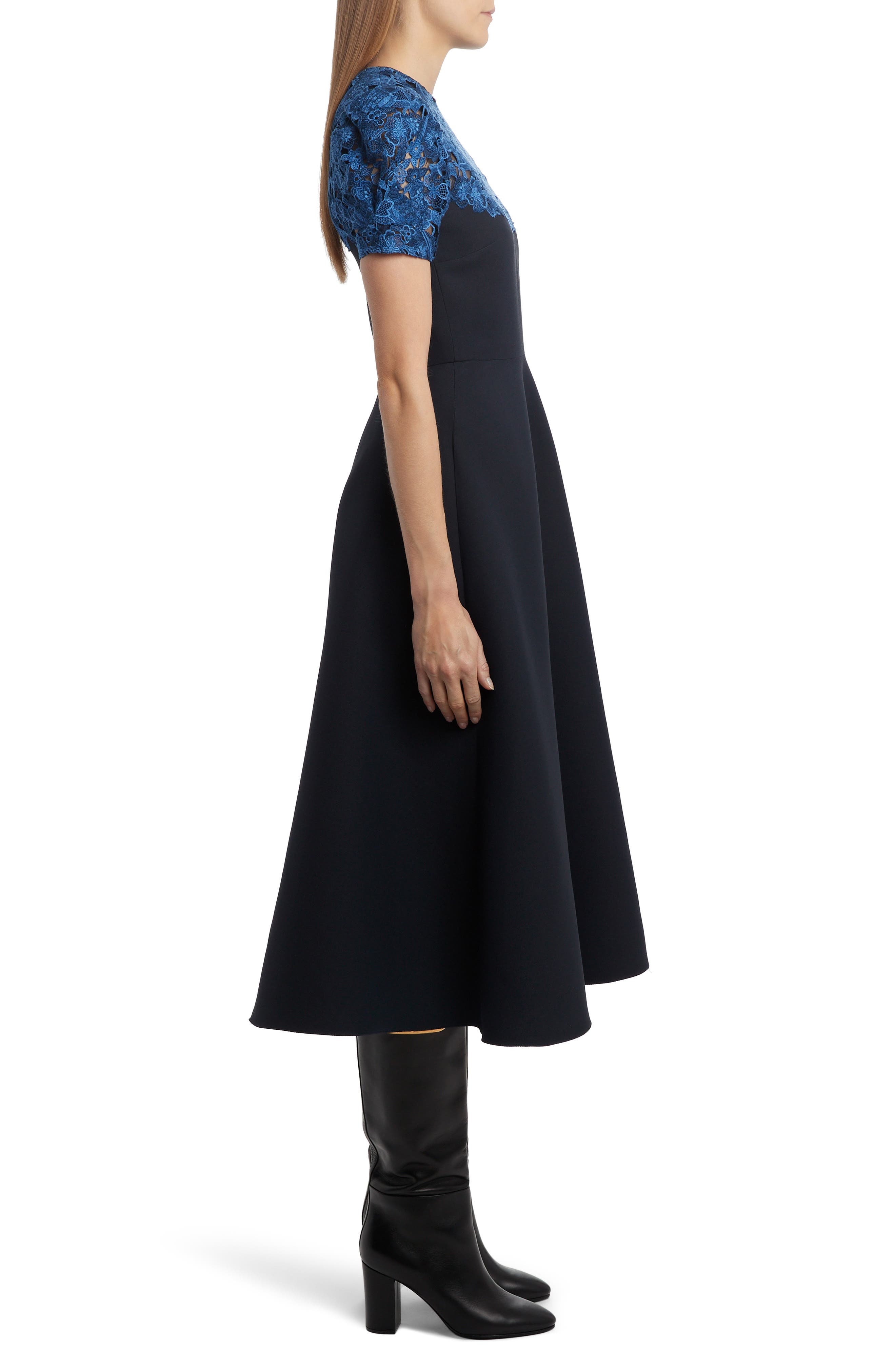 Valentino Lace Yoke Fit & Flare Midi Dress (Women) | Nordstrom