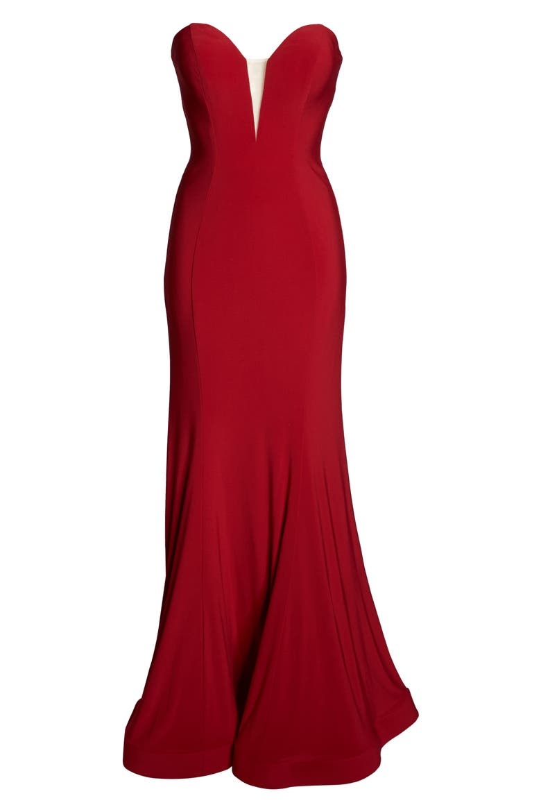 Mac Duggal Bustier Trumpet Gown, Alternate, color, RED