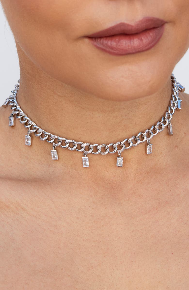 SAVVY CIE JEWELS Curb Chain Fringe Necklace, Alternate, color, White