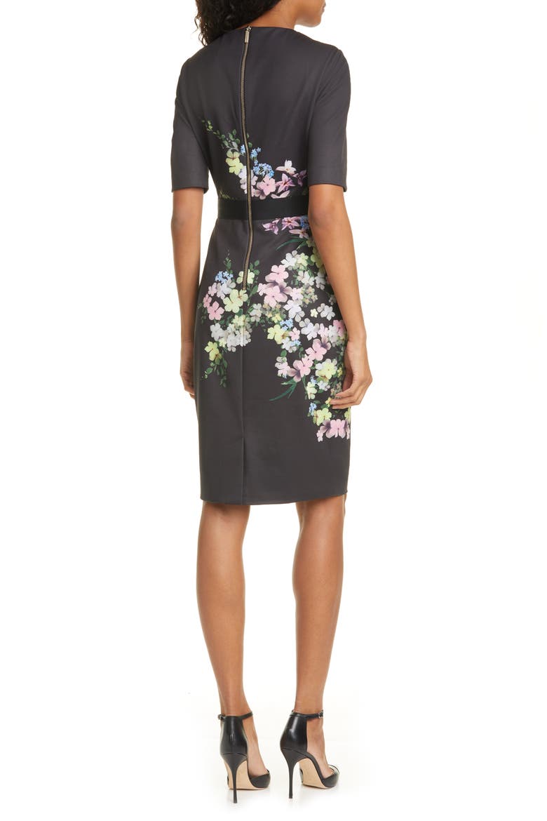 Soliaa Pergola Floral Body-Con Dress, Alternate, color, BLACK