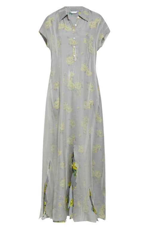 Acne Studios Layered Chiffon And Floral-print Crepe Maxi Dress In Gray
