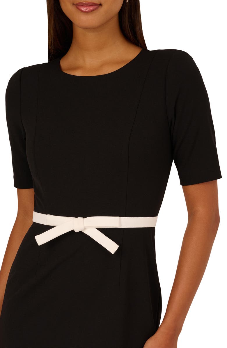 Adrianna Papell Contrast Bow Sheath Dress, Alternate, color, Black/ Ivory