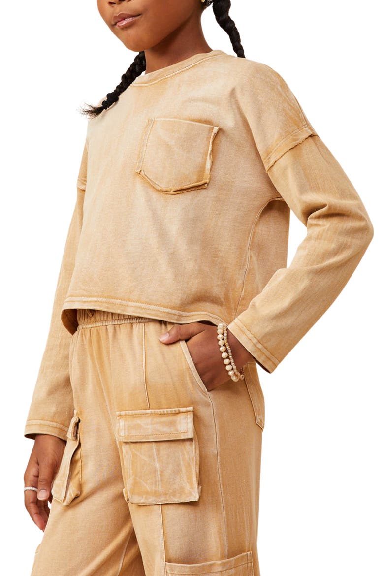 Kids' Washed Pocket Cotton Long Sleeve T-Shirt, Alternate, color, TAUPE