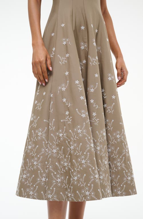 Staud Wells Embroidered Sleeveless Stretch Cotton Midi Dress In Brown