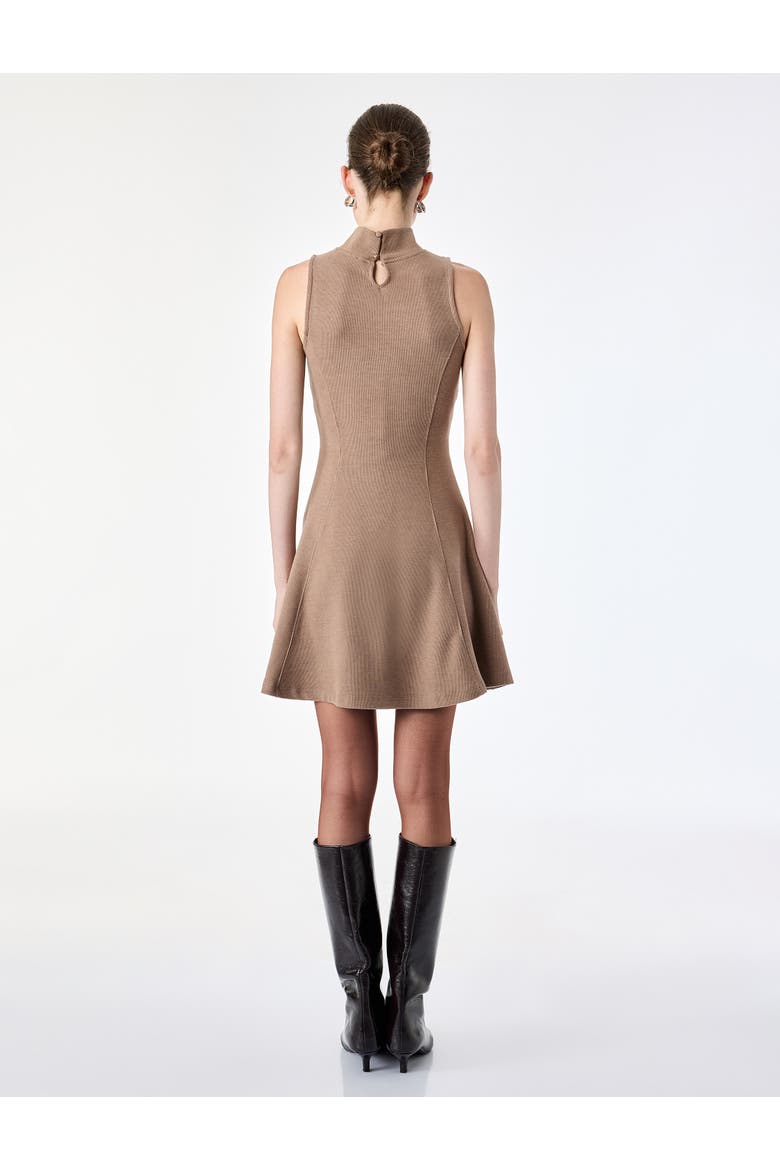 High Neck Flared Mini Dress, Alternate, color, CAMEL