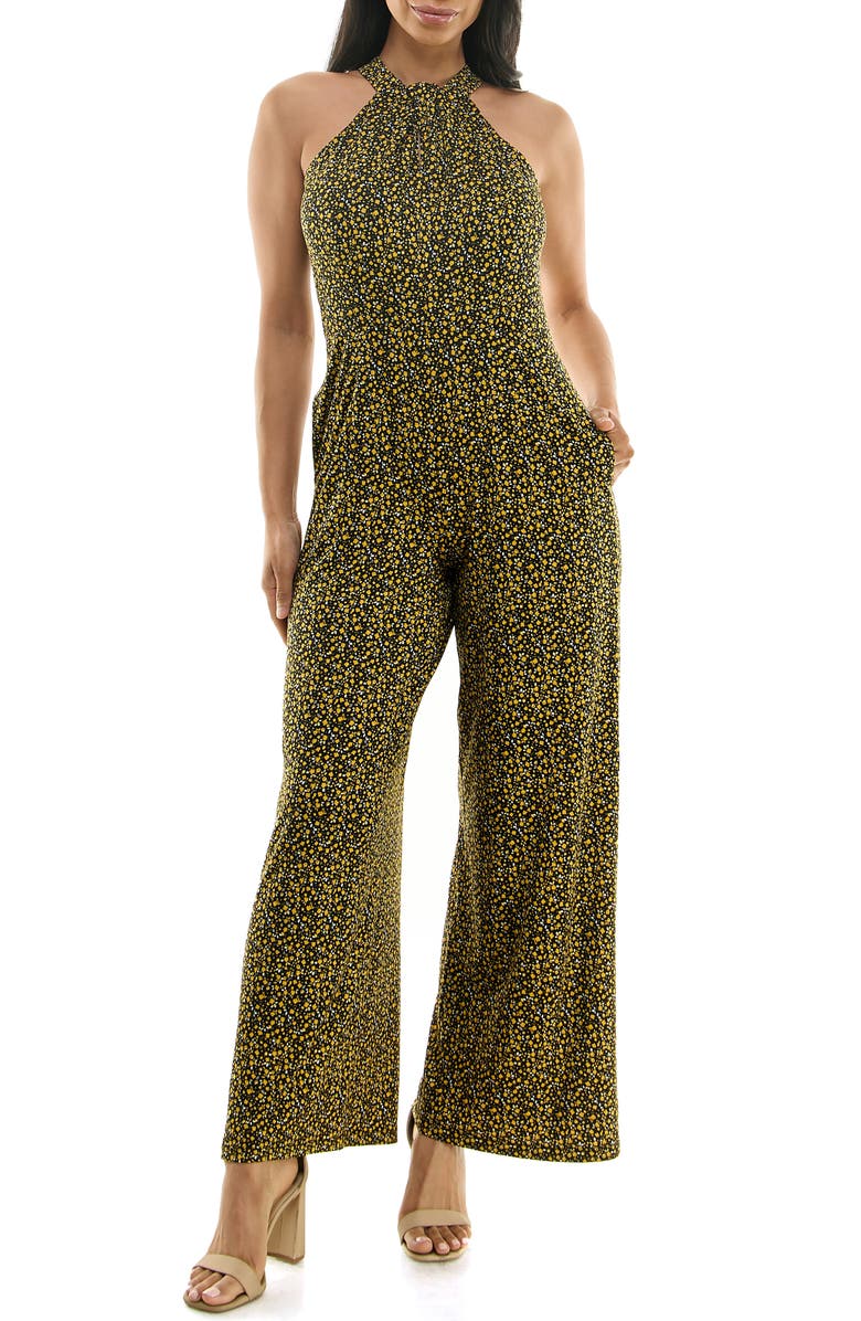 Nina Leonard Twisted Halter Neck Jumpsuit, Main, color, 