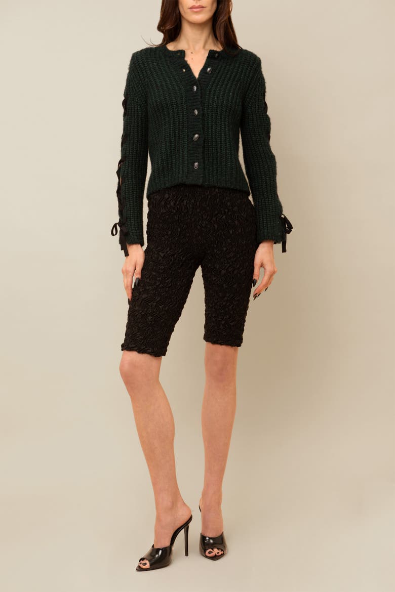 Julia Cozy Thick Ribbon-Laced Mohair Blend Sweater, Alternate, color, Dark Green