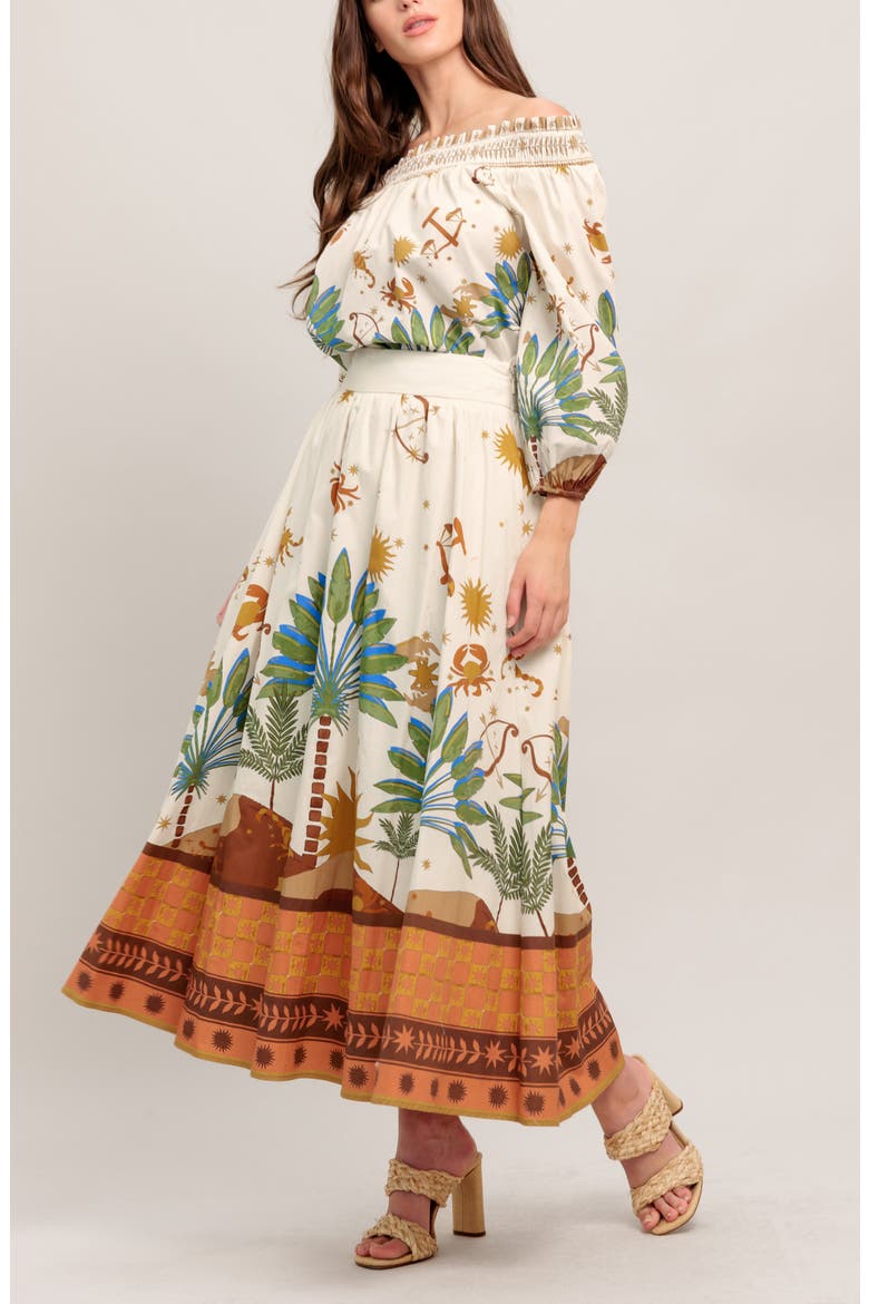 Tropical Print Midi Skirt, Alternate, color, CREAM