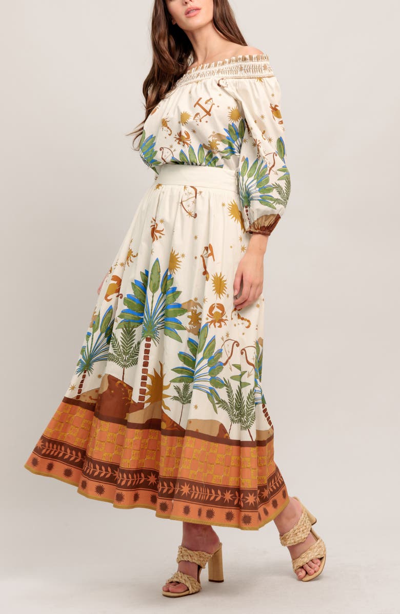 FLYING TOMATO Tropical Print Midi Skirt, Alternate, color, Cream