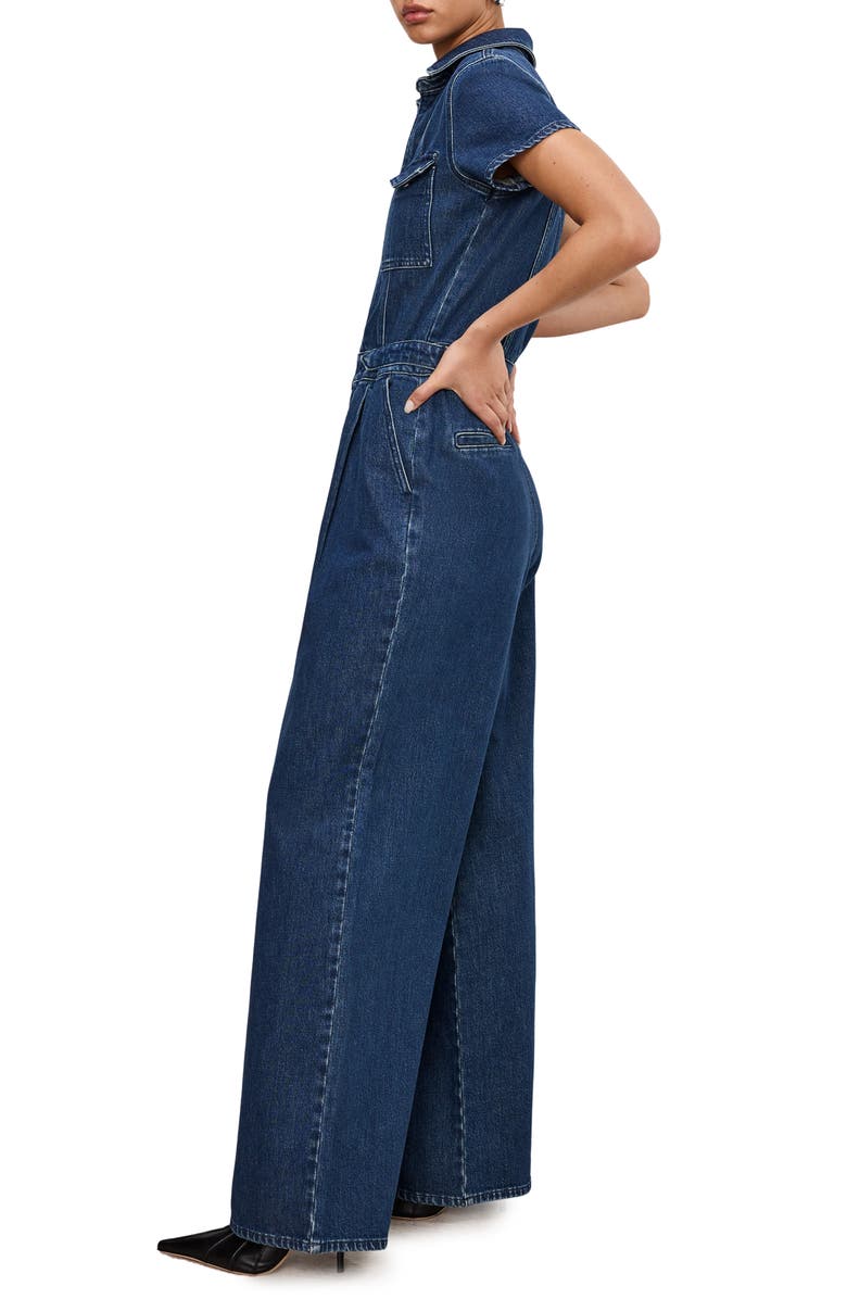 Good American Fit for Success Pleated Wide Leg Denim Jumpsuit, Alternate, color,