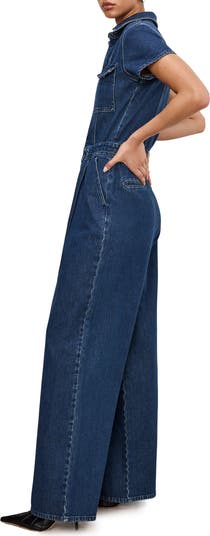 Fit for Success Pleated Wide Leg Denim Jumpsuit