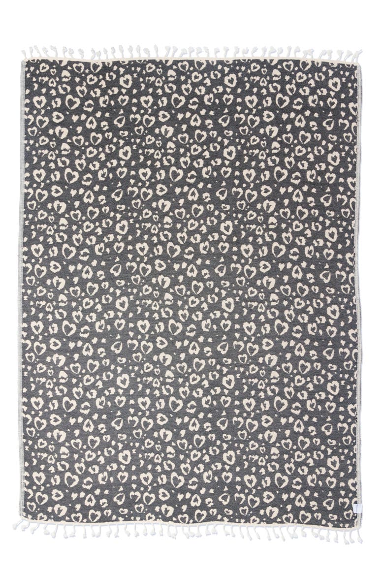Leopard Heart Organic Cotton Medium Weight Throw Blanket, Main, color, Black
