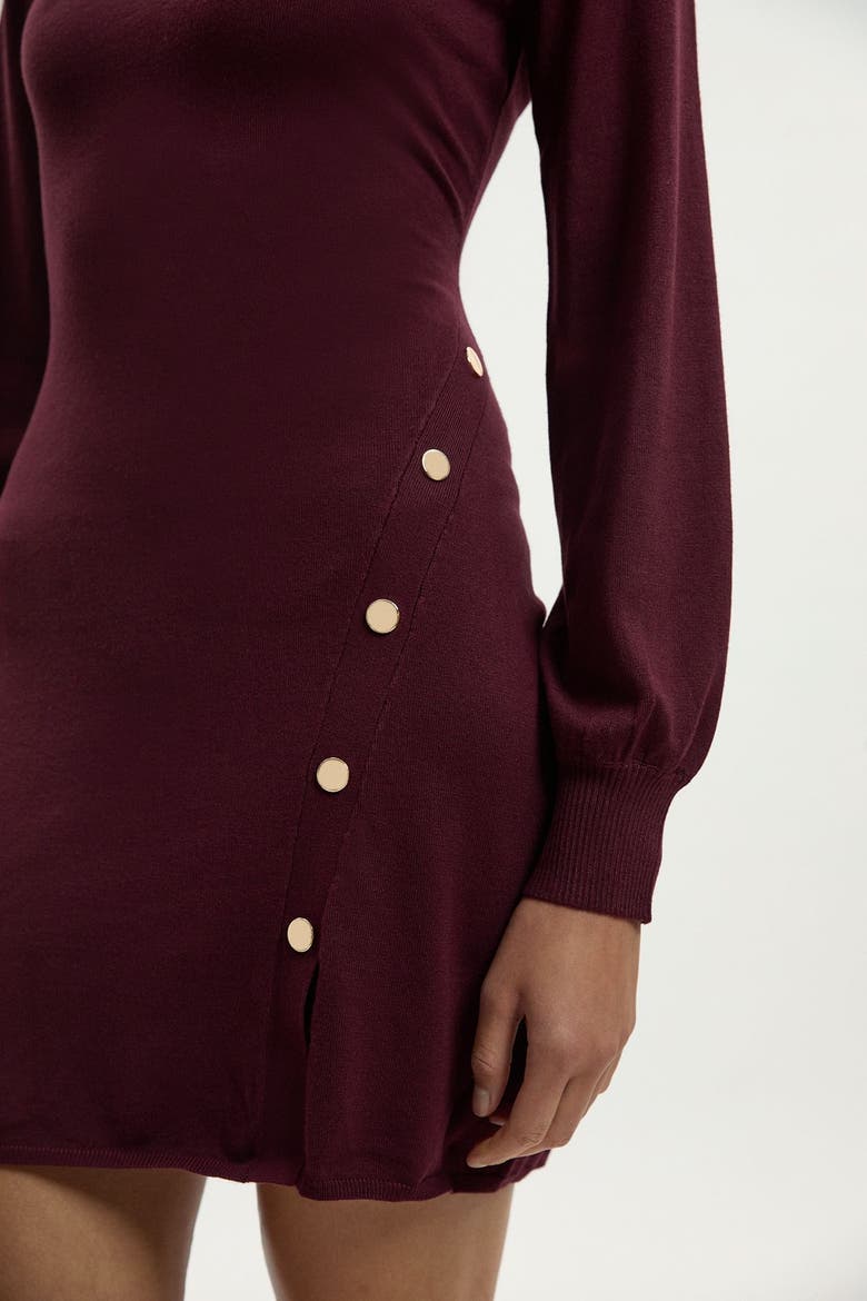 Viscose Blend Popper Knit Mini Dress, Alternate, color, Burgundy