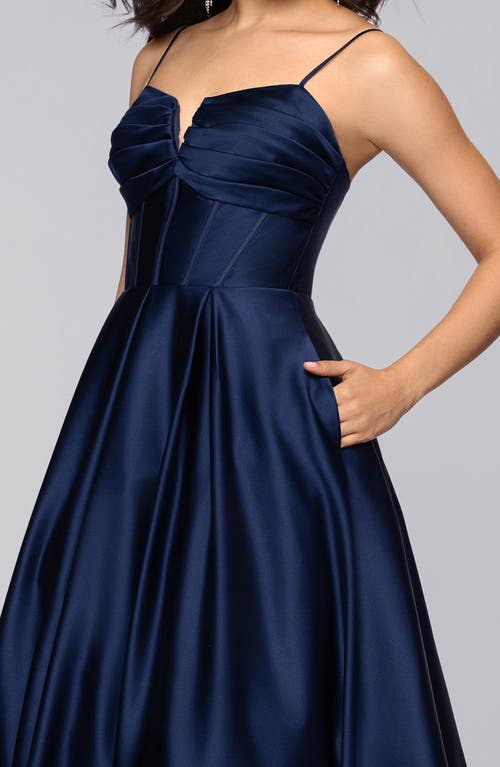 Blondie Nites Notch Neck Satin Ballgown In Multi