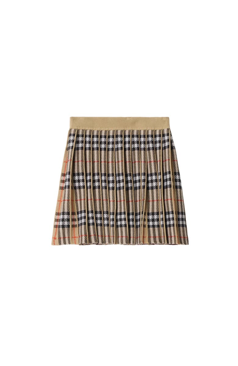 Burberry Pleated Check Wool Blend Skirt, Main, color, Sand Beige