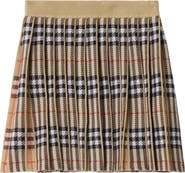 Burberry Pleated Check Wool Blend Skirt