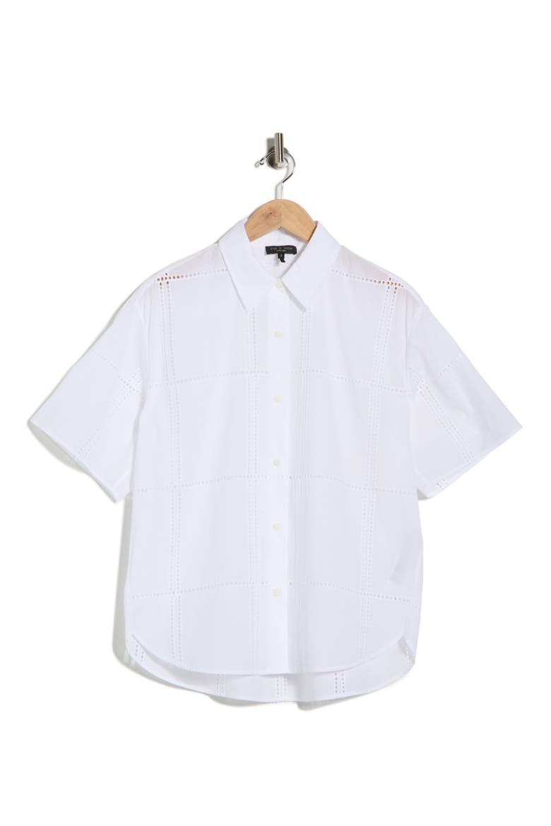 Ella Eyelet Short Sleeve Button-Up Shirt, Alternate, color, WHITE