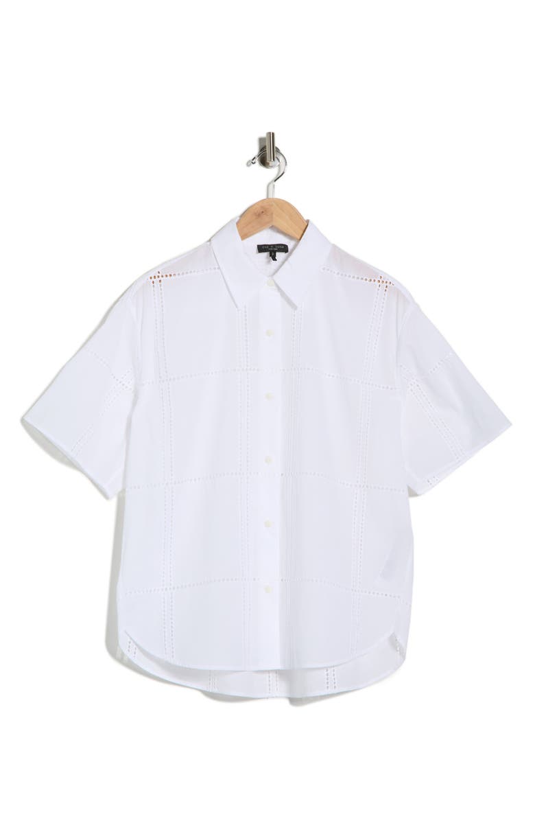 rag & bone Ella Eyelet Short Sleeve Button-Up Shirt, Main, color, White
