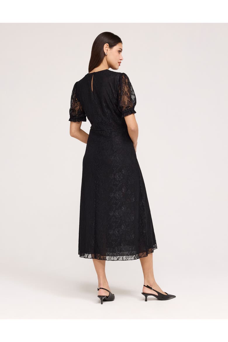 Mela Puff Sleeve Midi Tea Dress, Alternate, color, Black