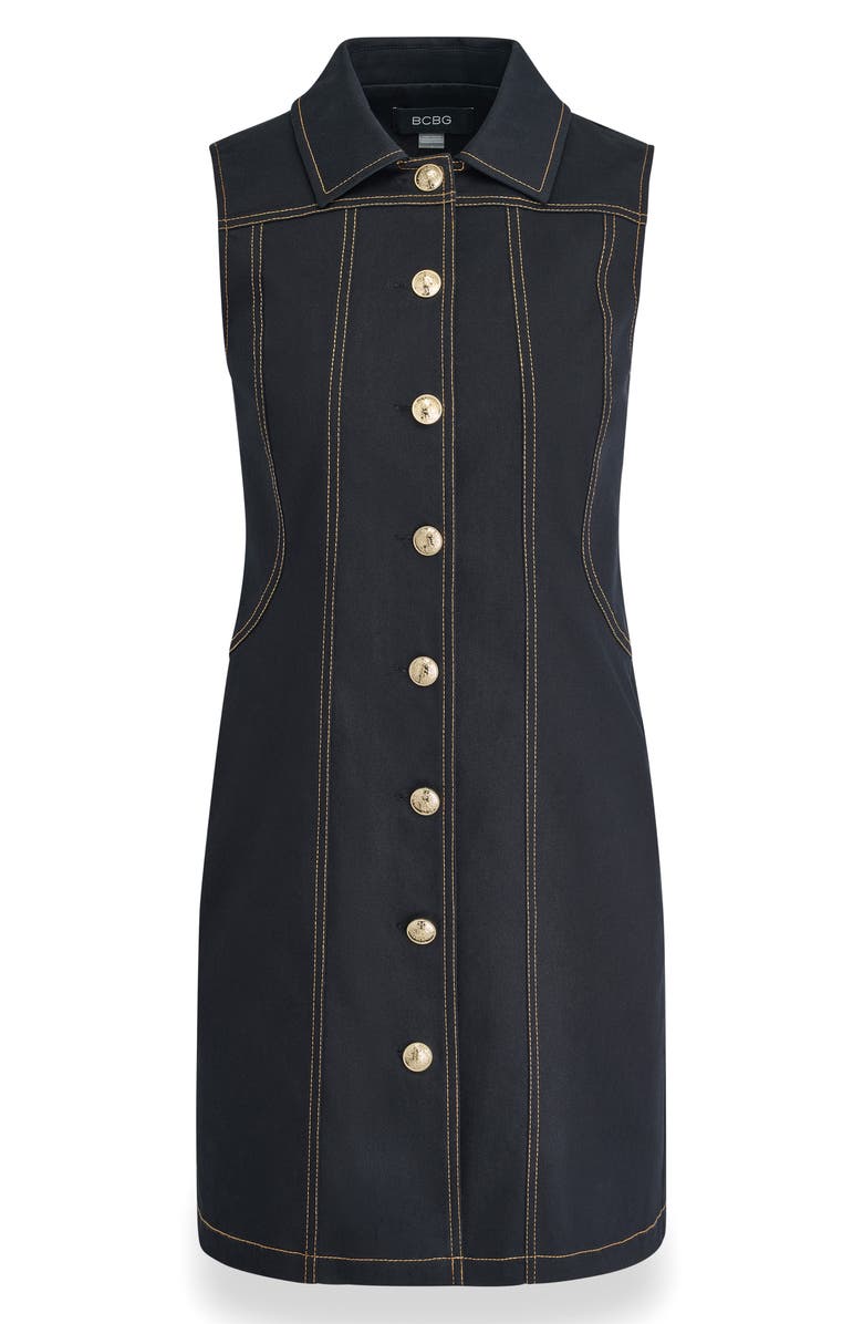 BCBG Button Front Denim Mini Shirtdress, Alternate, color,