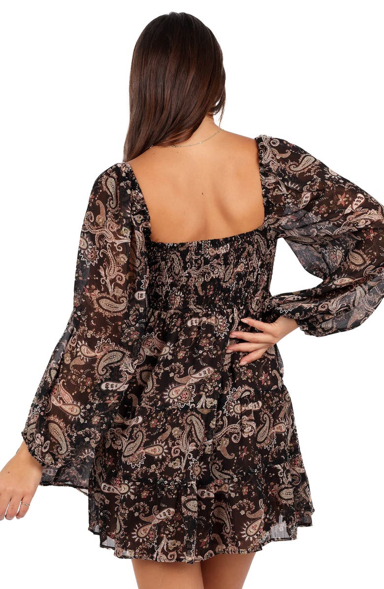 Petal & Pup Bates Paisley Floral Long Sleeve Chiffon Minidress, Alternate, color, Black Multi