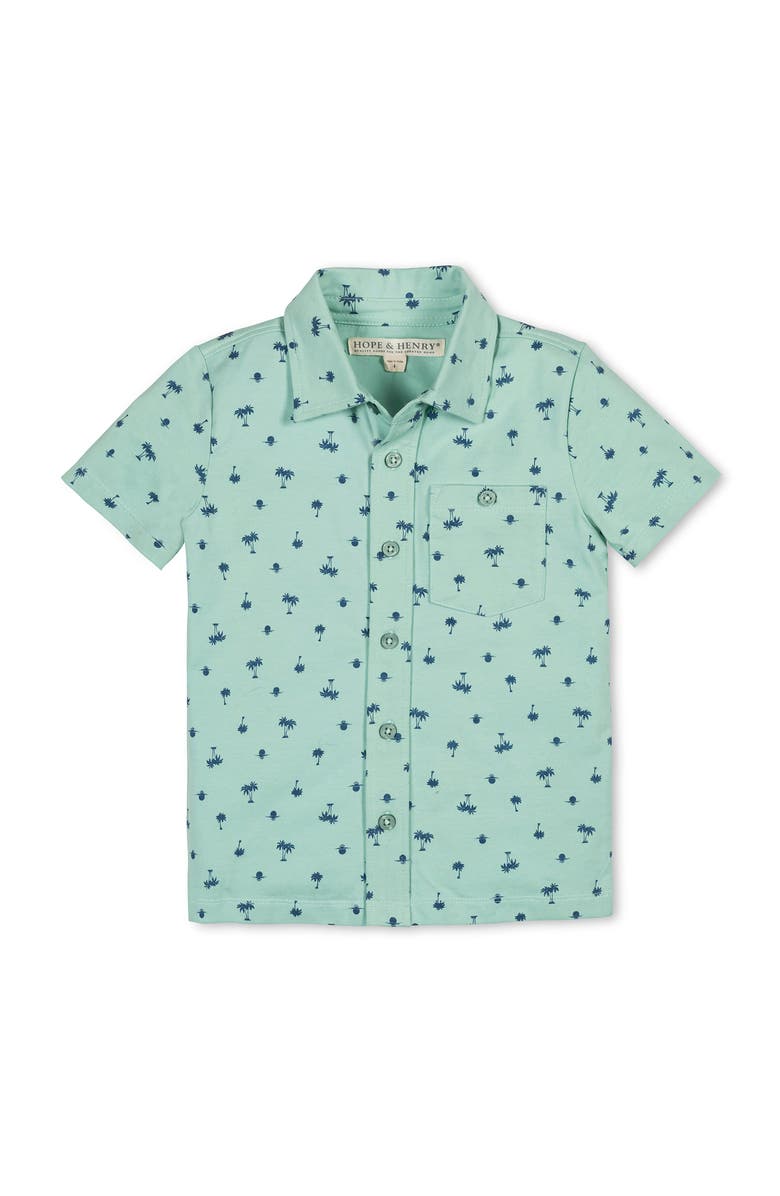 Hope & Henry Kids' Organic Short Sleeve Jersey Knit Shirt, Main, color, Tidal Palm Print