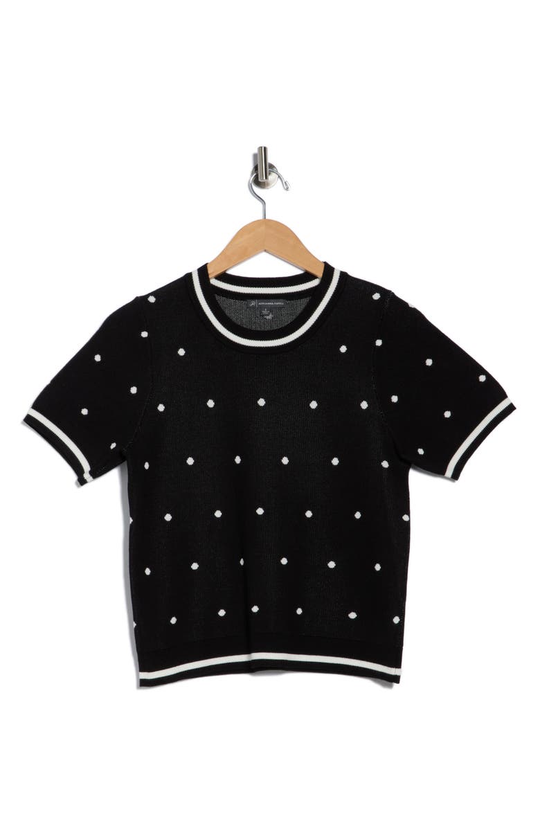 Adrianna Papell Short Sleeve Jacquard Sweater, Alternate, color, Black Medium Simple Dot
