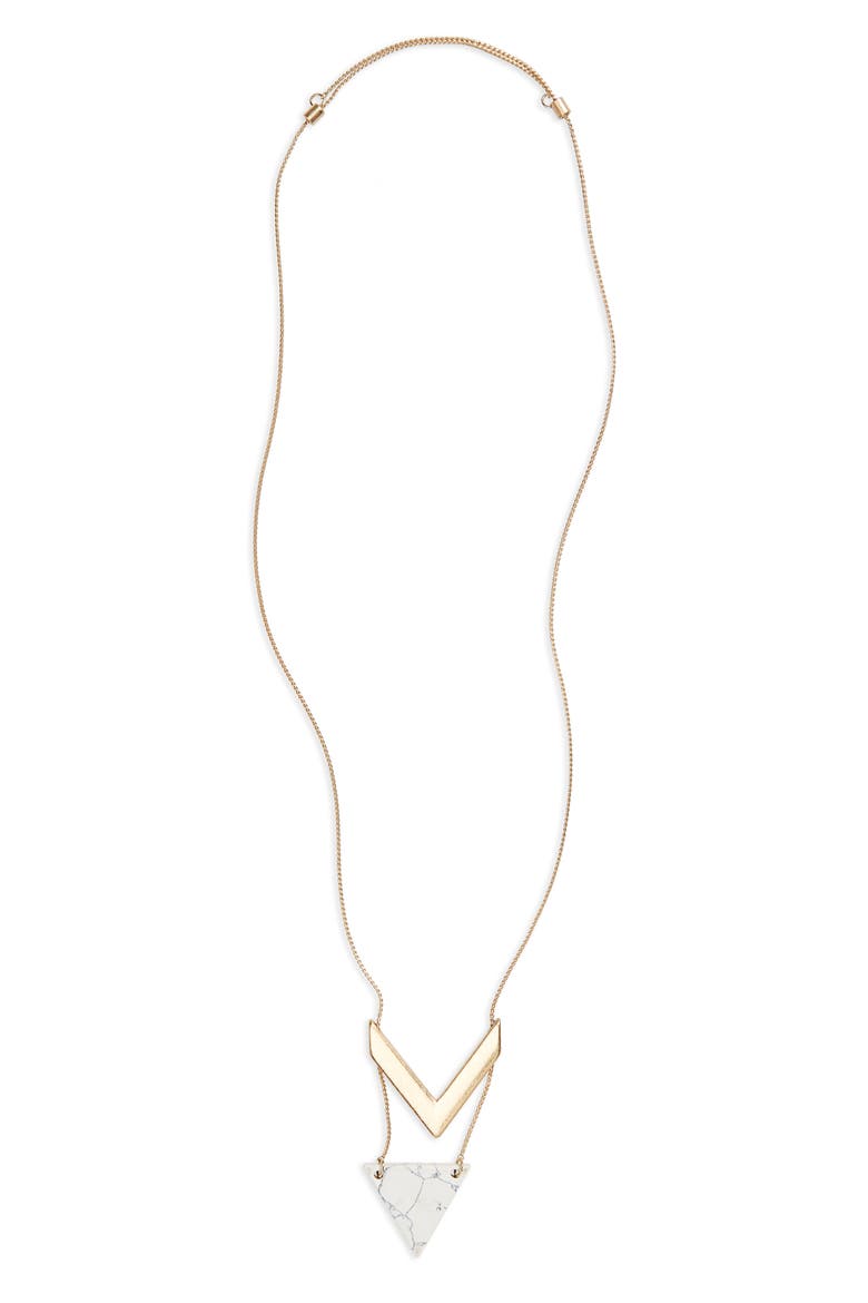 Stone Chevron Pendant Necklace, Main, color, GOLD/ MARBLE