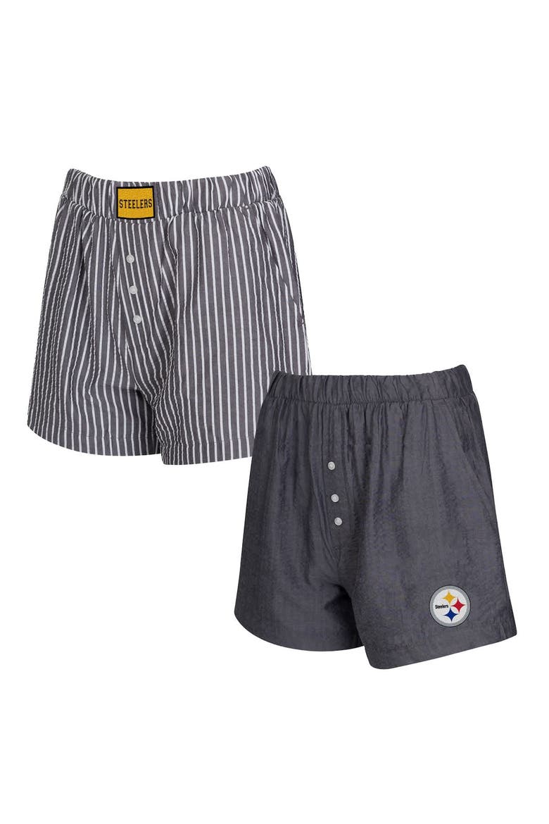 Women's Concepts Sport  Charcoal Pittsburgh Steelers Two-Pack Stripes and Solids Boxer Shorts Set, Main, color, Charcoal